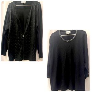 BRAND NEW C.D. Daniel’s Black Sweater Sequined Neck w/ Full Zip Cardigan Size 2X